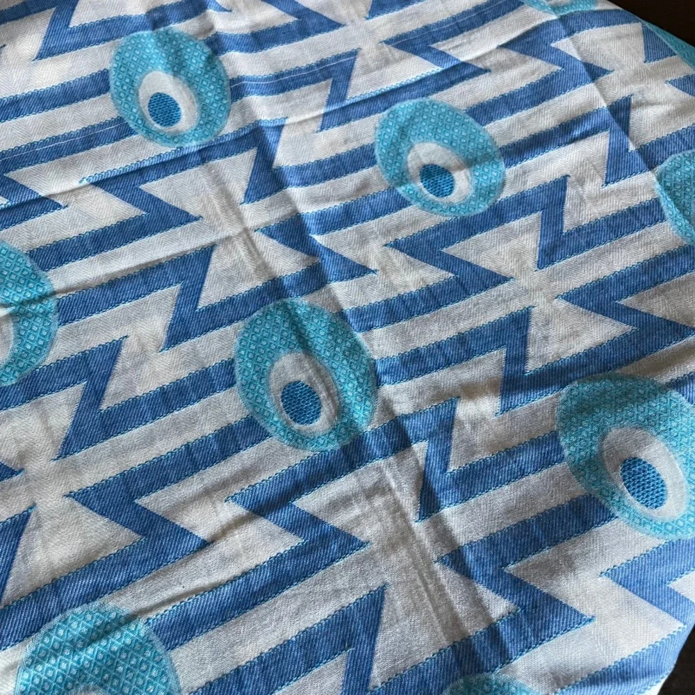 Alliance Peacock Eye Abstract Geometric Scarf Blue White Cotton‎